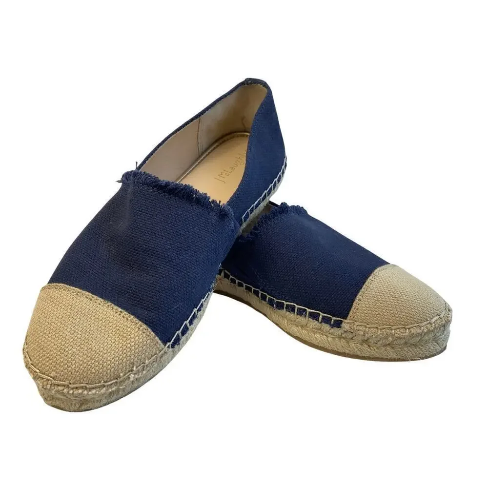 J. MCLAUGHLIN Shoes Espadrille Redding Canvas Flat Loafer Fringe Navy Tan 6.5